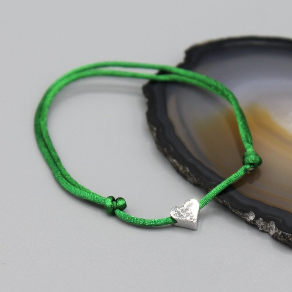 Jewelry heart silver green string bracelet adjustable fashion delicate brand new